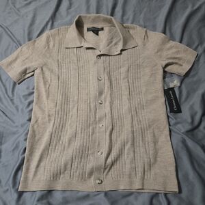 Christian Lacroix Beige Men Button Down Extra Fine Merino Wool Shirt Size Small